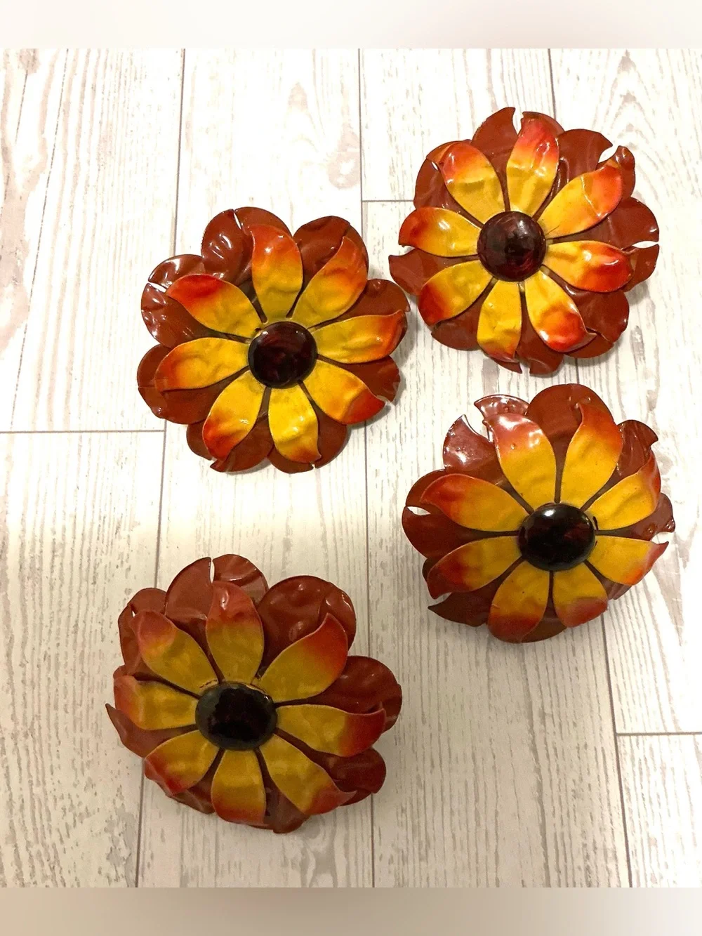 Set of 4 Autumn Flower Napkin Rings and Napkins Set